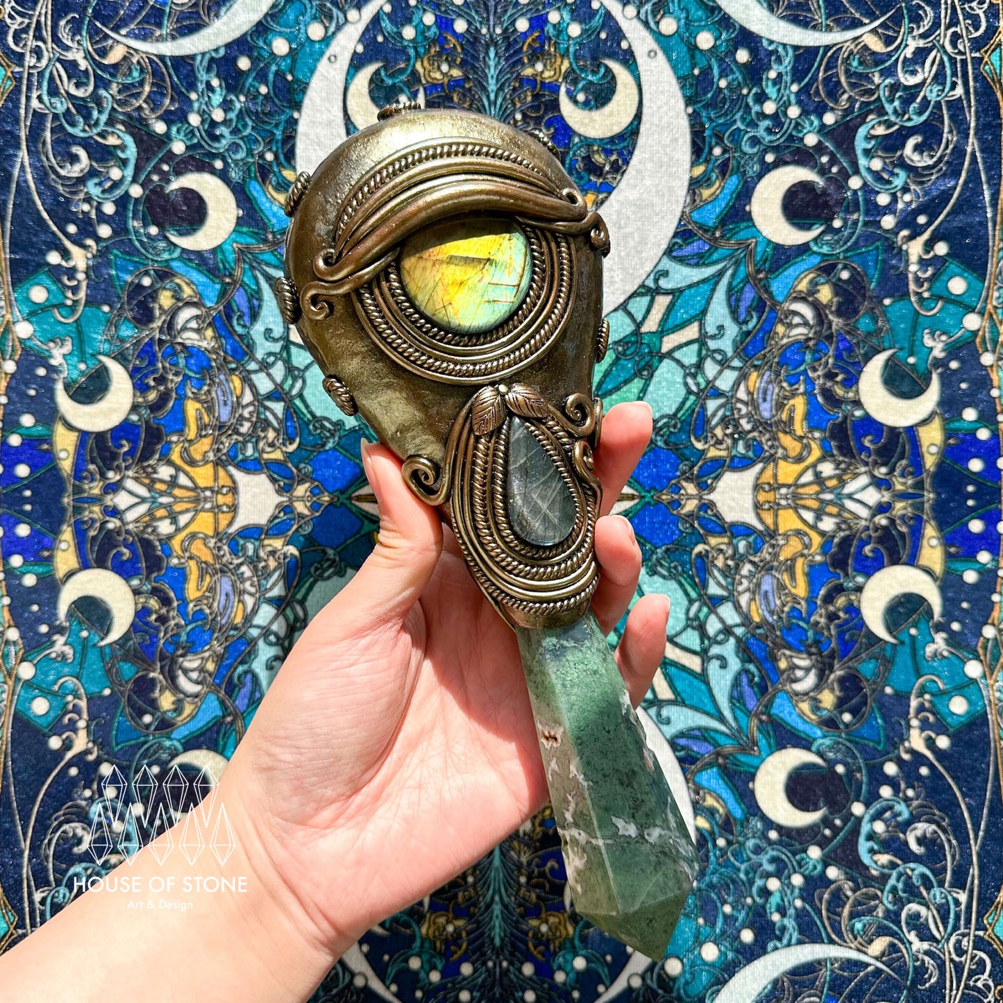 Handmade Natural Black Obsidian Mirror/Magic Obsidian Witch Wand/Crystal Quartz Wand/Scrying Mirror Wand/Root Chakra/Manifest Altar Tool