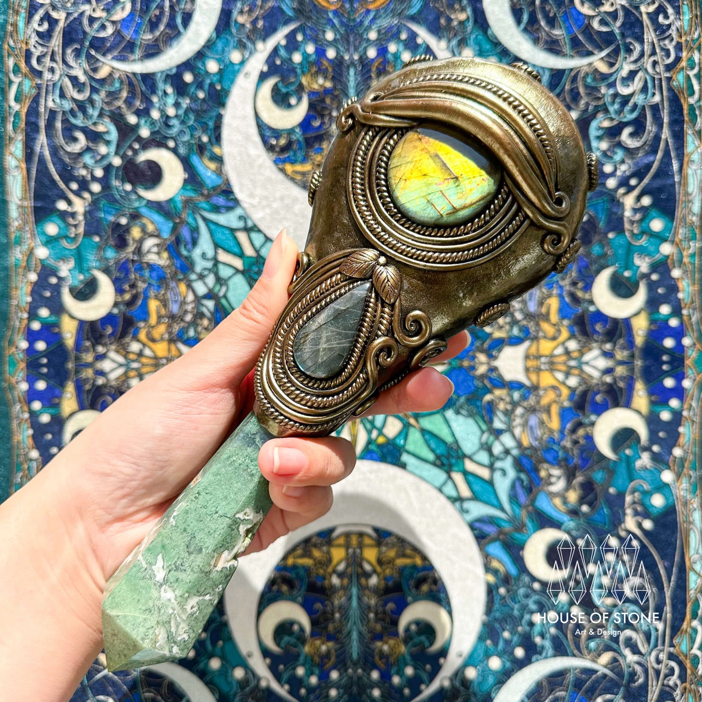 Handmade Natural Black Obsidian Mirror/Magic Obsidian Witch Wand/Crystal Quartz Wand/Scrying Mirror Wand/Root Chakra/Manifest Altar Tool