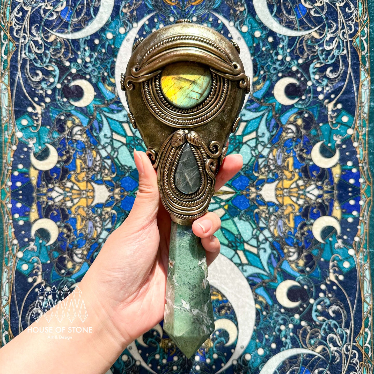 Handmade Natural Black Obsidian Mirror/Magic Obsidian Witch Wand/Crystal Quartz Wand/Scrying Mirror Wand/Root Chakra/Manifest Altar Tool