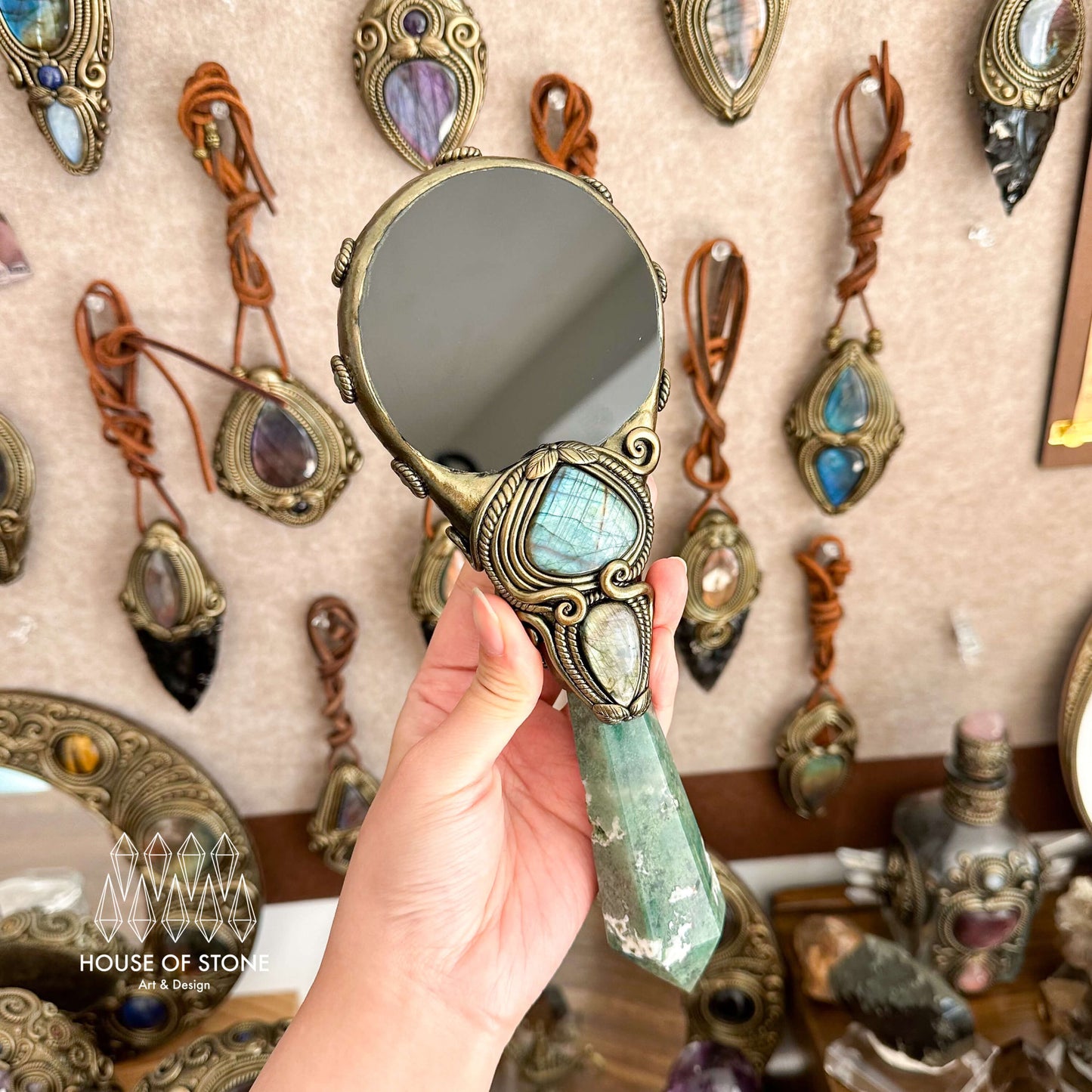 Handmade Natural Black Obsidian Mirror/Magic Obsidian Witch Wand/Crystal Quartz Wand/Scrying Mirror Wand/Root Chakra/Manifest Altar Tool