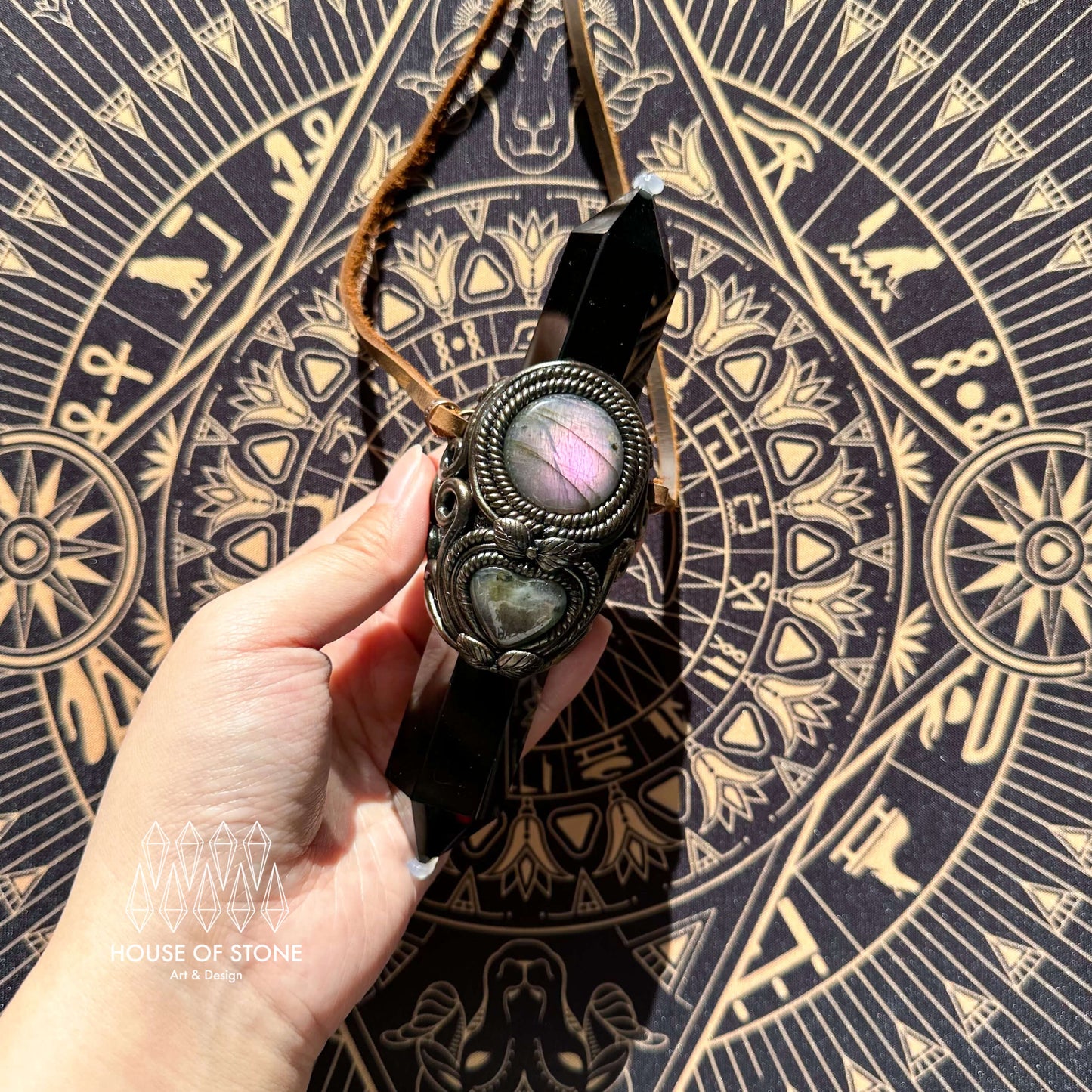 Natural Handmade Black Obsidian Pendant Necklace/Magic Black Obsidian Crystal Pendant/Labradorite Jewelry/Chakra/Altar Tool