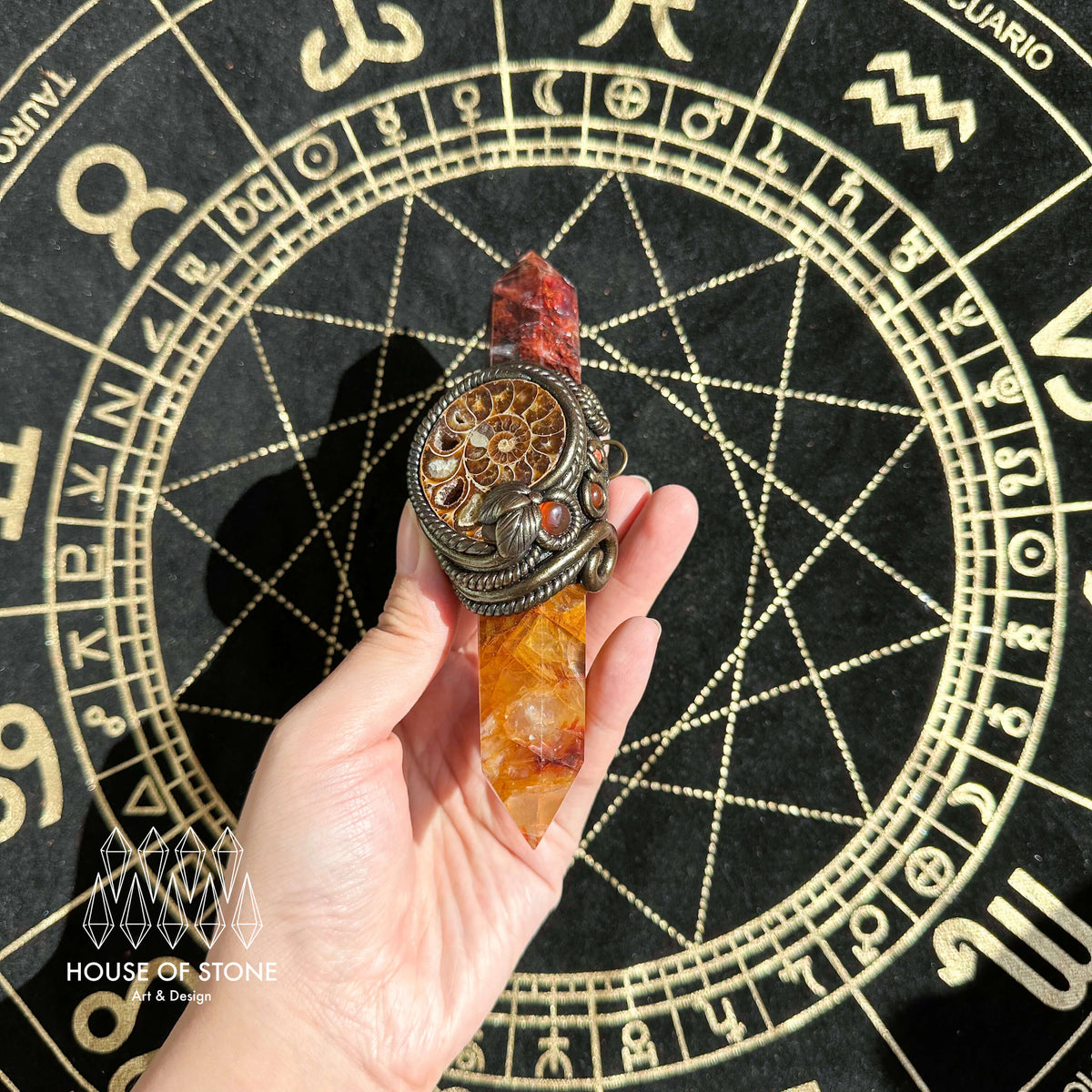 Handmade Natural Fire Quartz Pendant Necklace/Magic Golden Healer Crystal Protection Pendant/Amulet Talisman Jewelry/Chakra/Altar Tool