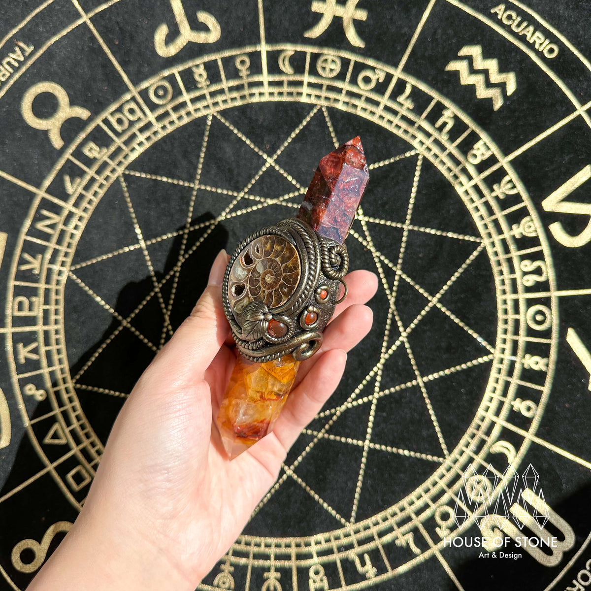 Handmade Natural Fire Quartz Pendant Necklace/Magic Golden Healer Crystal Protection Pendant/Amulet Talisman Jewelry/Chakra/Altar Tool