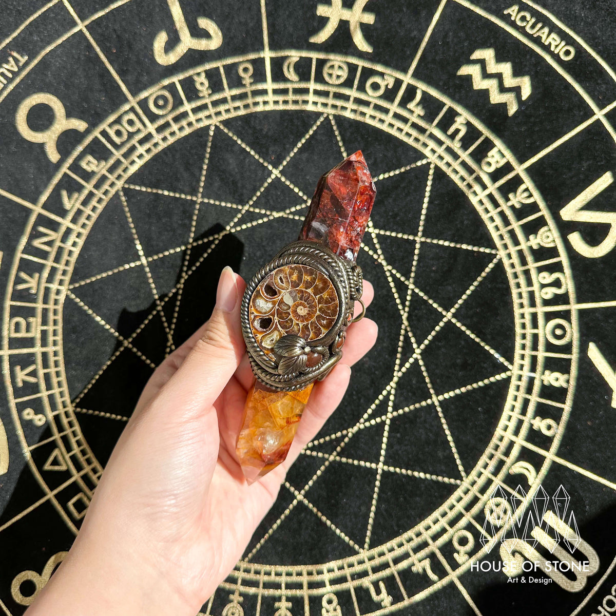 Handmade Natural Fire Quartz Pendant Necklace/Magic Golden Healer Crystal Protection Pendant/Amulet Talisman Jewelry/Chakra/Altar Tool
