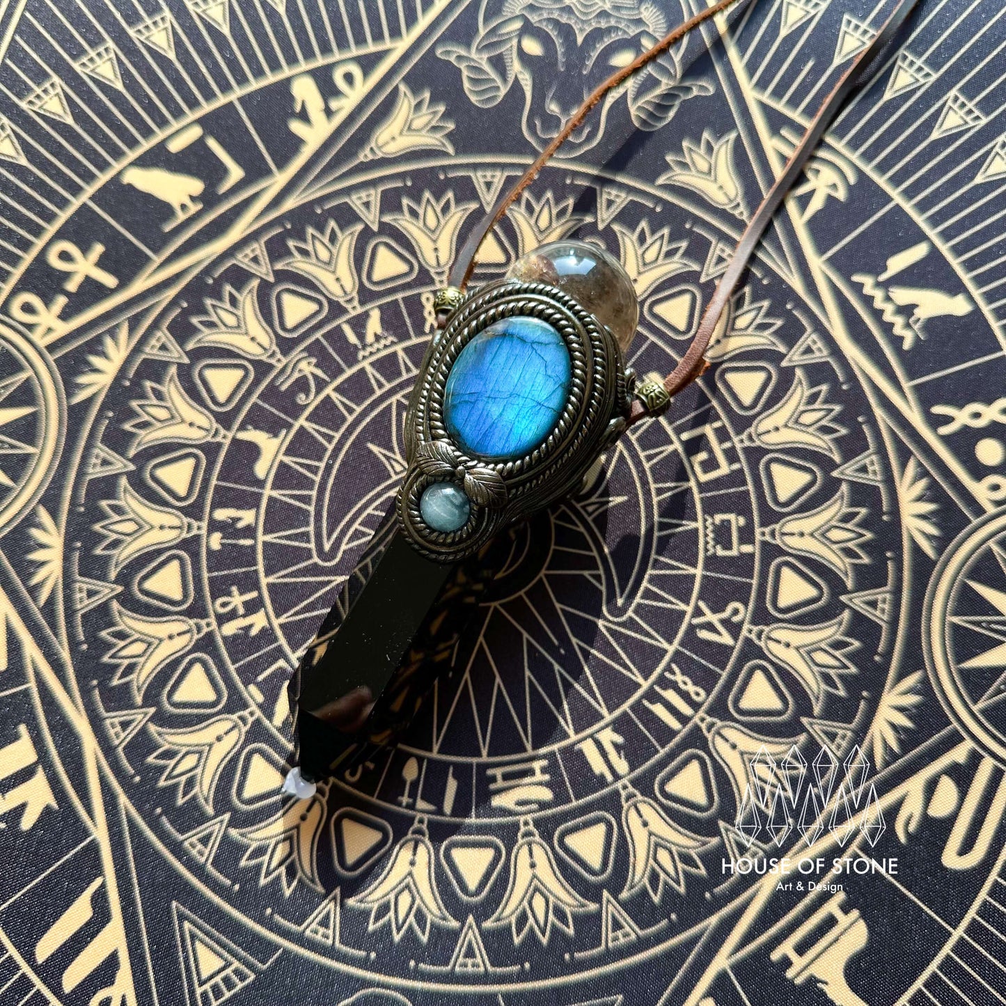 Natural Handmade Black Obsidian Pendant Necklace/Magic Smoky Quartz Crystal Pendant/Labradorite Jewelry/Chakra/Altar Tool