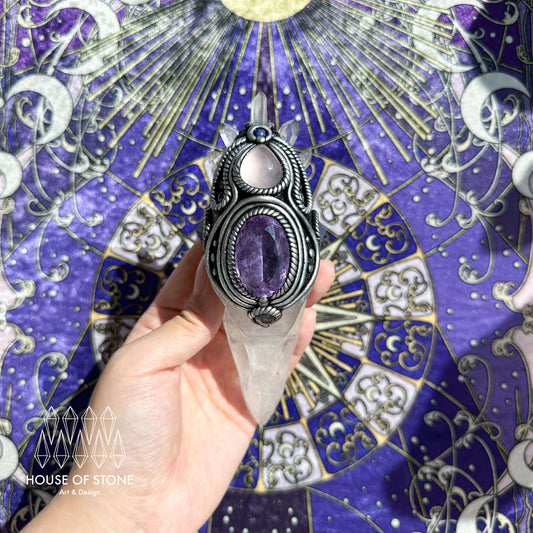 Handmade Natural Clear Quartz Raven Skull Pendant Necklace/Magic Crystal Protection Pendant/Amulet Talisman Jewelry/Chakra/Altar Tool