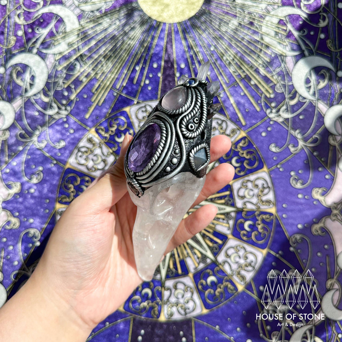 Handmade Natural Clear Quartz Raven Skull Pendant Necklace/Magic Crystal Protection Pendant/Amulet Talisman Jewelry/Chakra/Altar Tool