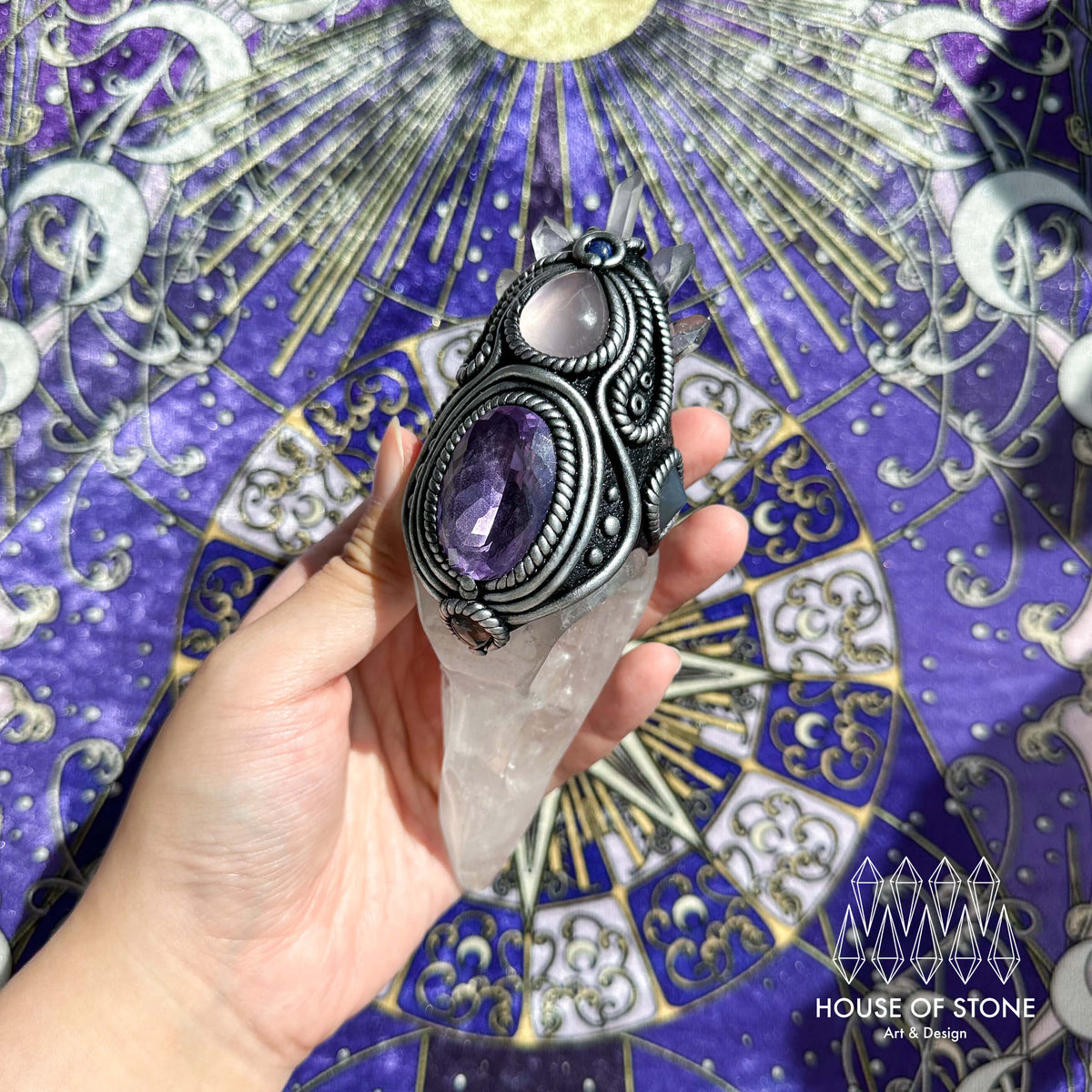 Handmade Natural Clear Quartz Raven Skull Pendant Necklace/Magic Crystal Protection Pendant/Amulet Talisman Jewelry/Chakra/Altar Tool