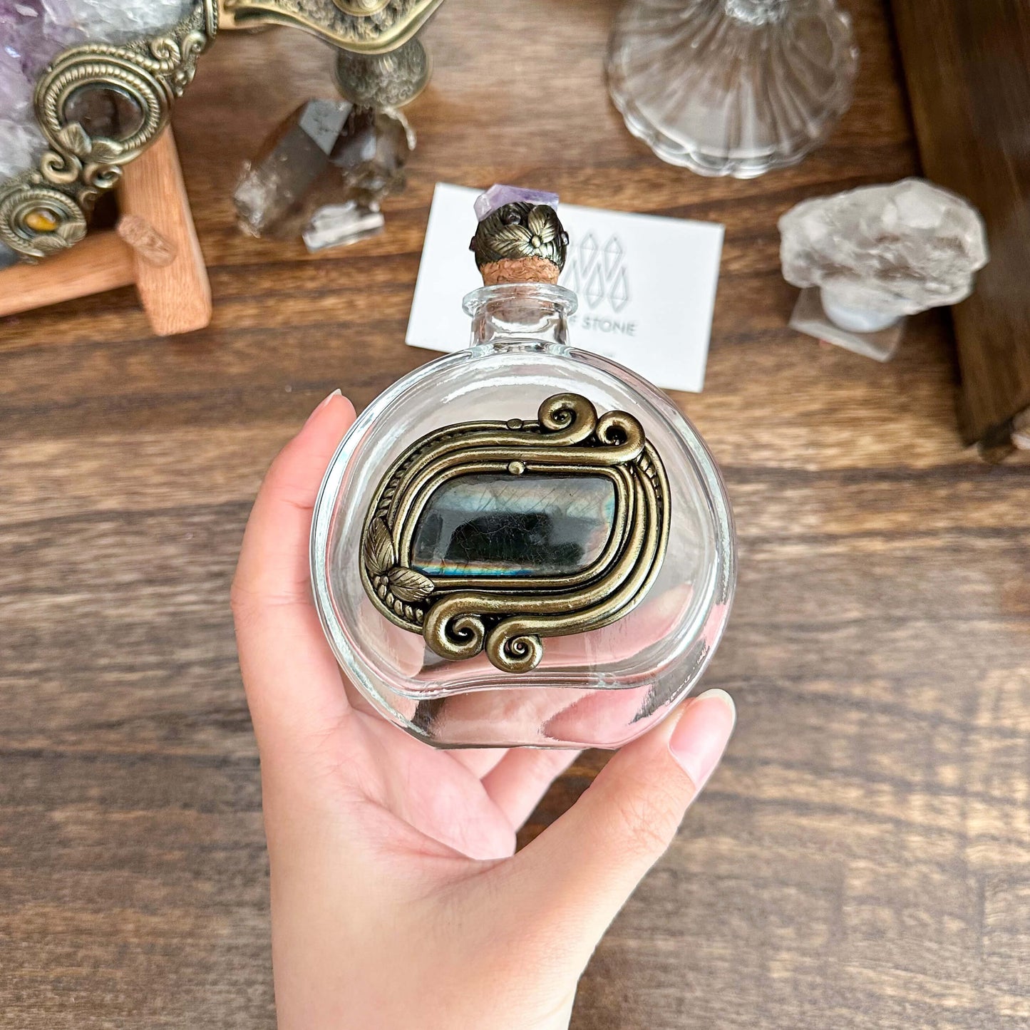 Handmade Natural Crystal Spell Jar/Apothecary Spell Jar/Magic Potion Bottle/Witch Apothecary Bottle/Large Wish bottle/Intention bottle