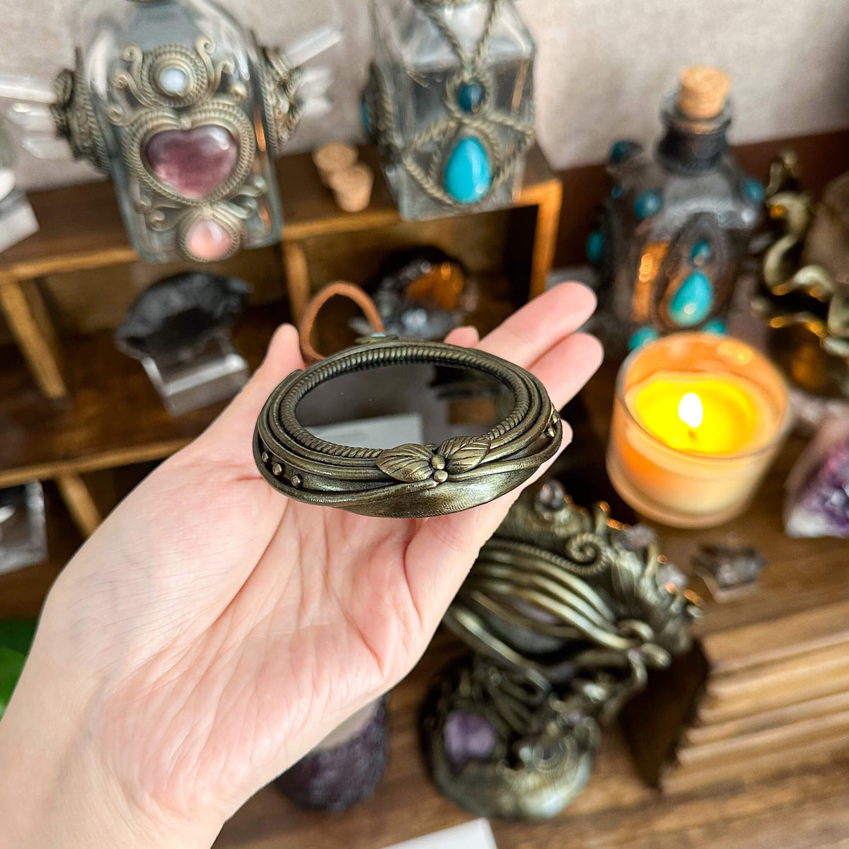 Handmade Natural Black Obsidian Pendant Necklace/Magic Obsidian Mirror Crystal Pendant/Scrying Mirror Talisman Protection Jewelry/Altar Tool