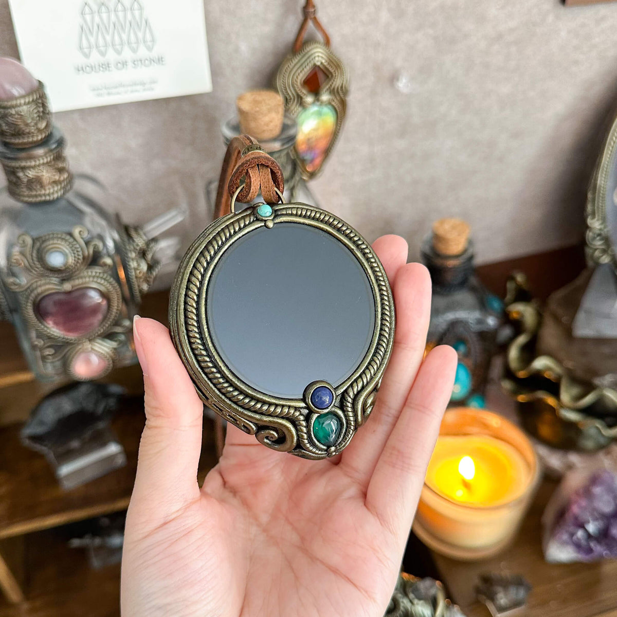 Handmade Natural Black Obsidian Pendant Necklace/Magic Obsidian Mirror Crystal Pendant/Scrying Mirror Talisman Protection Jewelry/Altar Tool