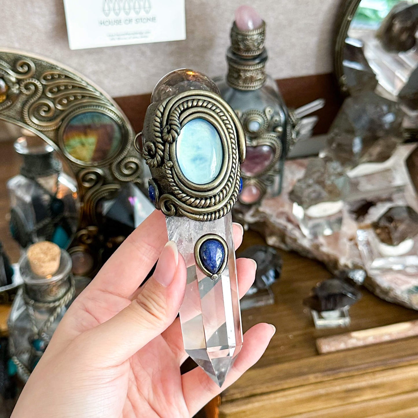 Handmade Natural Clear Quartz Pendant Necklace/Magic Smoky Quartz Crystal Protection Pendant/Labradorite Talisman Jewelry/Chakra/Altar Tool