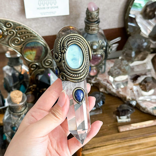 Handmade Natural Clear Quartz Pendant Necklace/Magic Smoky Quartz Crystal Protection Pendant/Labradorite Talisman Jewelry/Chakra/Altar Tool