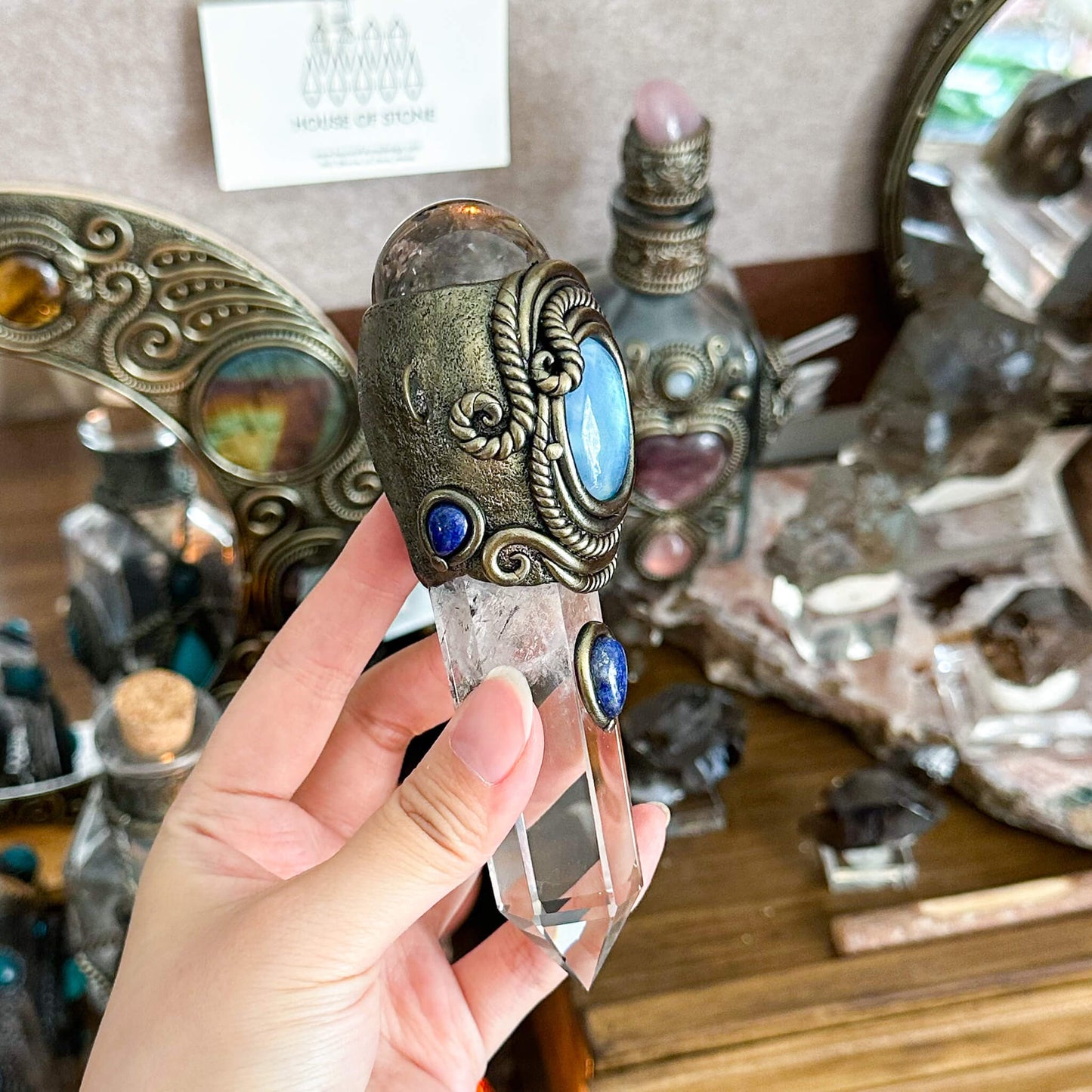 Handmade Natural Clear Quartz Pendant Necklace/Magic Smoky Quartz Crystal Protection Pendant/Labradorite Talisman Jewelry/Chakra/Altar Tool