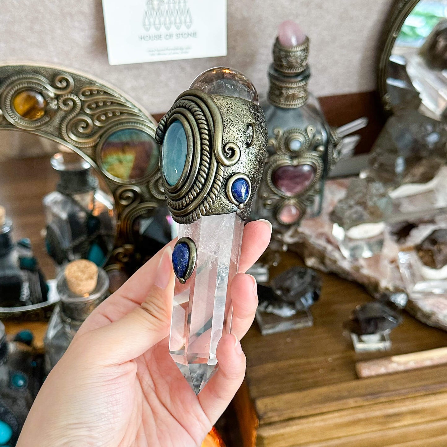 Handmade Natural Clear Quartz Pendant Necklace/Magic Smoky Quartz Crystal Protection Pendant/Labradorite Talisman Jewelry/Chakra/Altar Tool