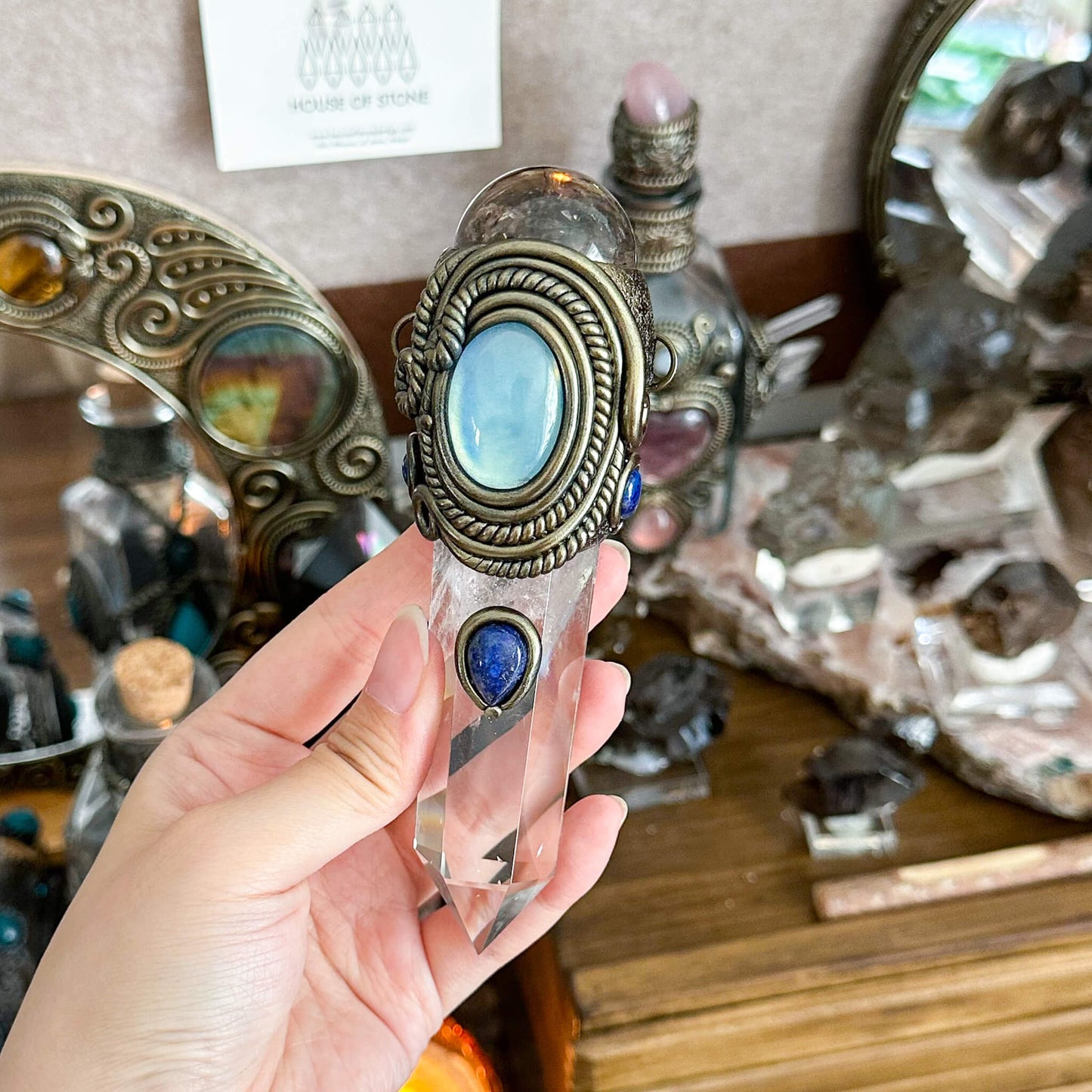 Handmade Natural Clear Quartz Pendant Necklace/Magic Smoky Quartz Crystal Protection Pendant/Labradorite Talisman Jewelry/Chakra/Altar Tool