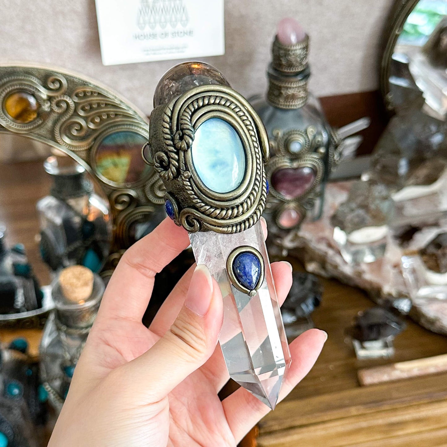 Handmade Natural Clear Quartz Pendant Necklace/Magic Smoky Quartz Crystal Protection Pendant/Labradorite Talisman Jewelry/Chakra/Altar Tool