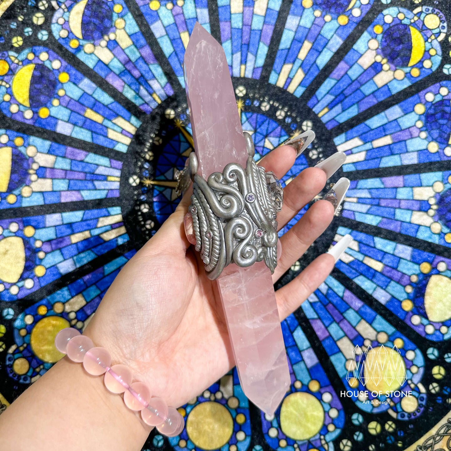 Natural Handmade Crystal Quartz Wand/Magic Crystal Quartz Wand/Rose Quartz Tourmaline Rhodochrosite/Heart Chakra Healing/Altar Tool