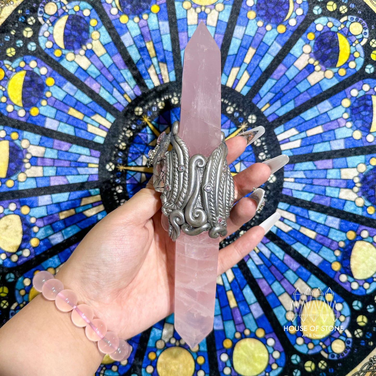 Natural Handmade Crystal Quartz Wand/Magic Crystal Quartz Wand/Rose Quartz Tourmaline Rhodochrosite/Heart Chakra Healing/Altar Tool