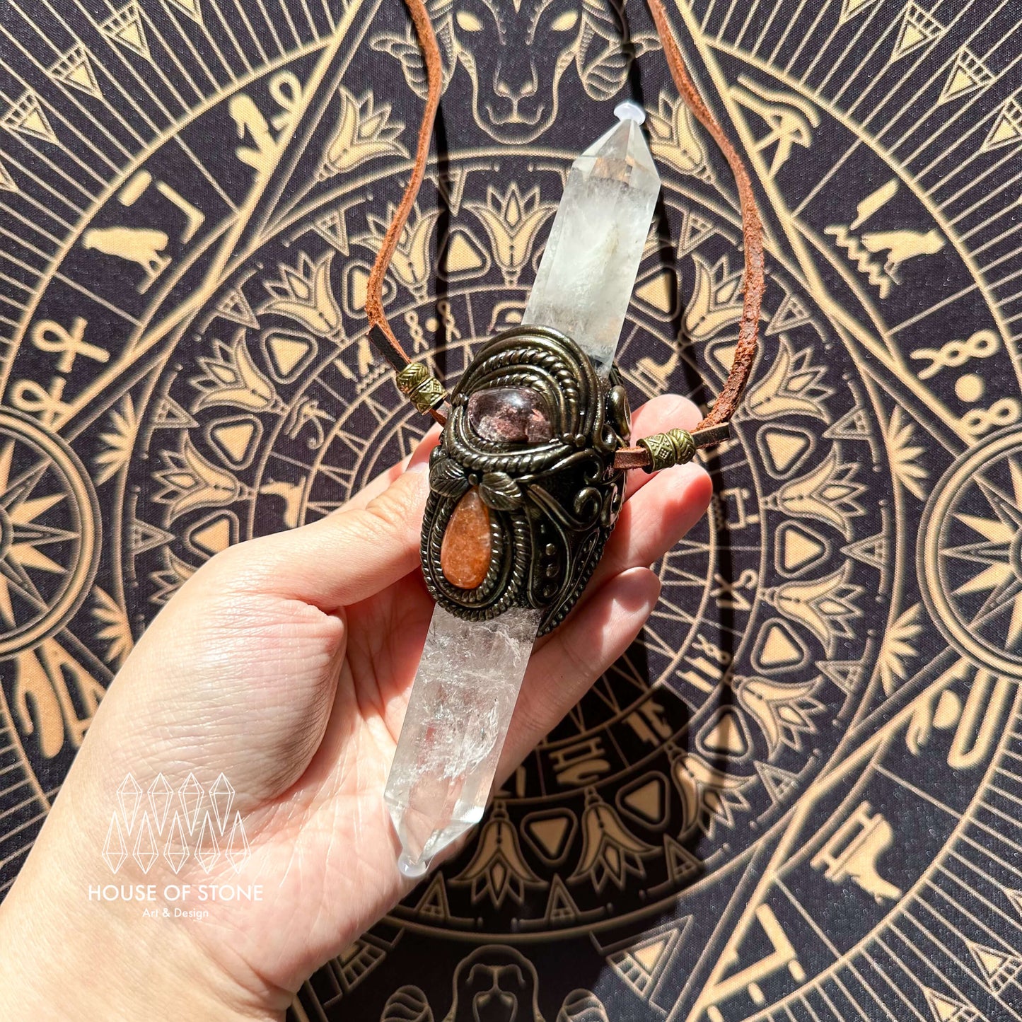 Natural Handmade Clear Quartz Pendant Necklace/Magic Clear Quartz Crystal Double-sided Pendant/Labradorite Jewelry/Chakra/Altar Tool