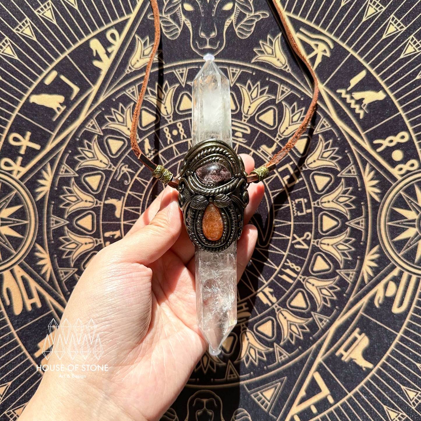 Natural Handmade Clear Quartz Pendant Necklace/Magic Clear Quartz Crystal Double-sided Pendant/Labradorite Jewelry/Chakra/Altar Tool