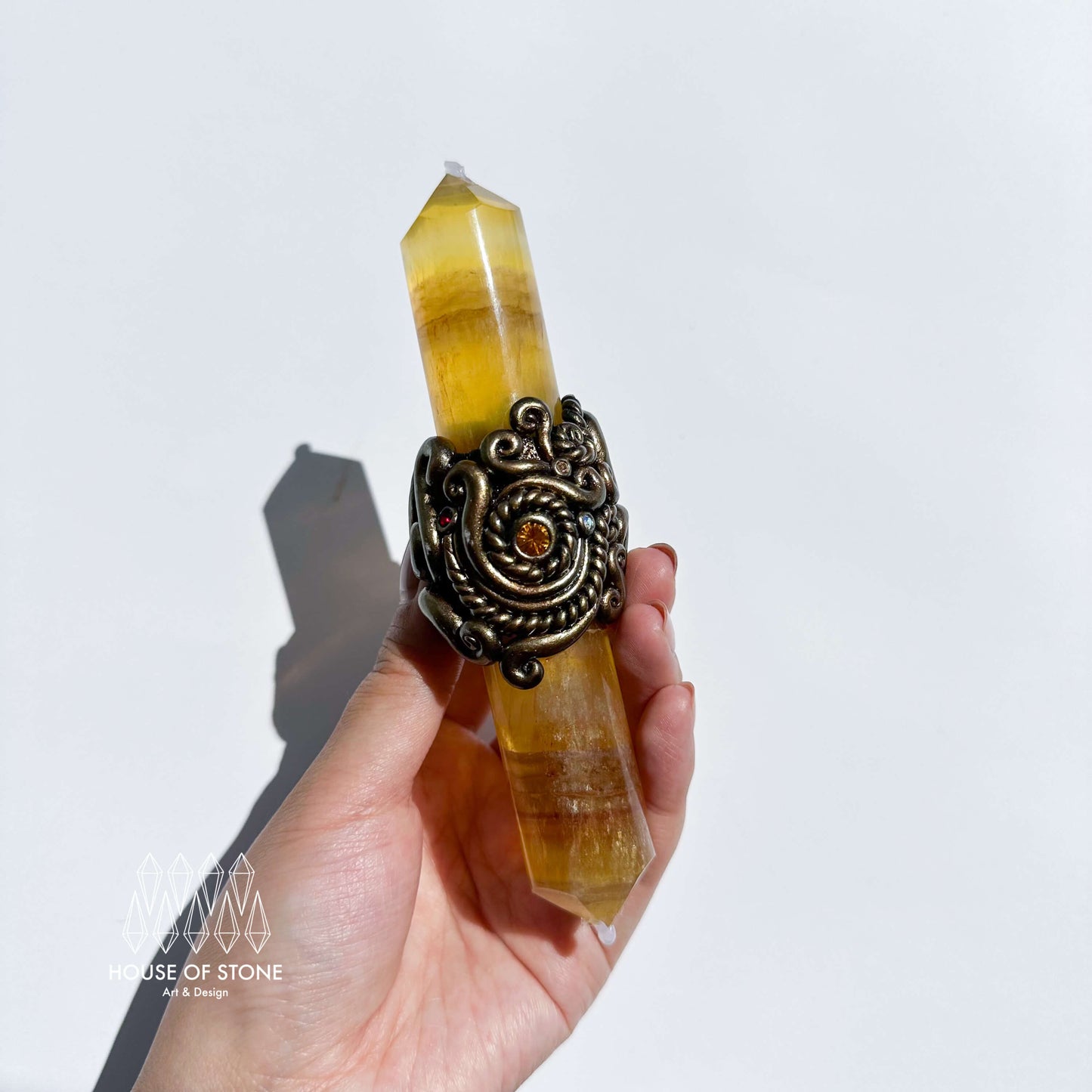 Natural Handmade Crystal Quartz Wand/Magic Crystal Wand/Yellow Fluorite Garden Quartz/Chakra Healing/Manifest Tool/Altar Tool