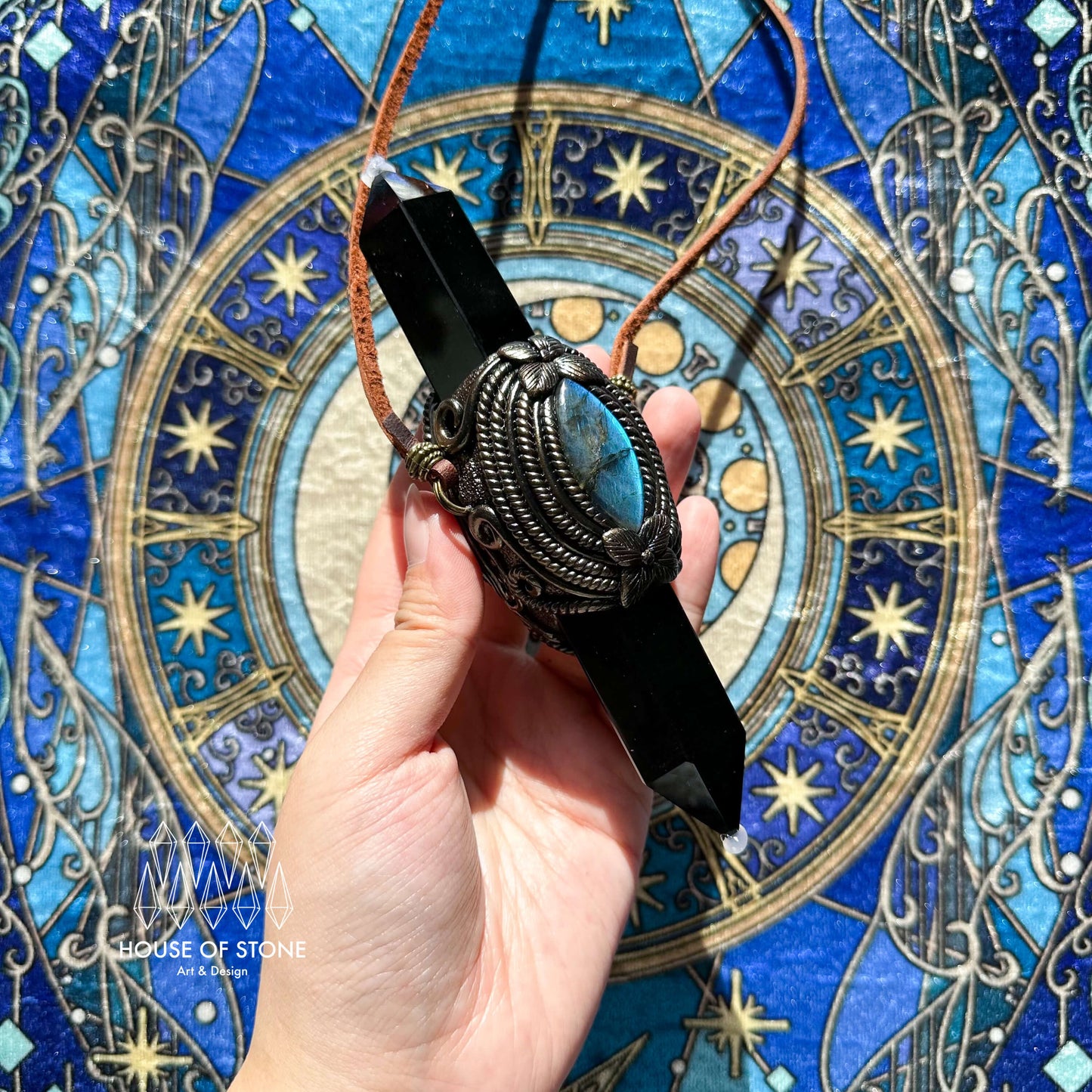 Natural Handmade Black Obsidian Pendant Necklace/Magic Black Obsidian Crystal Pendant/Labradorite Jewelry/Chakra/Altar Tool