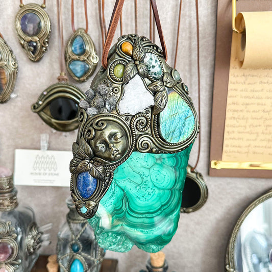 Handmade Natural Malachite Crystal Wall Hanging Decor/Spiritual Window Interior Room Hangings/Christmas Crystal Door Hanging