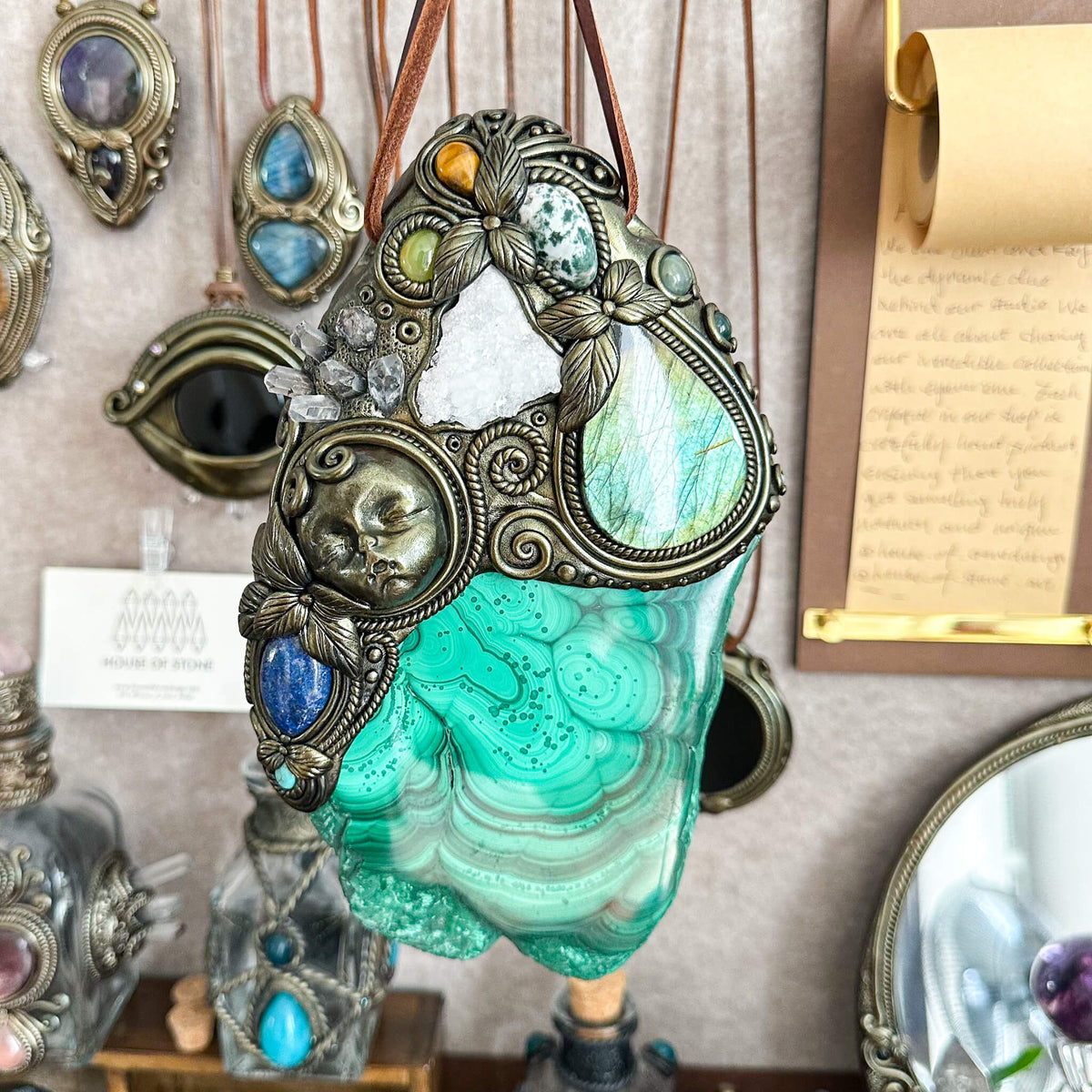 Handmade Natural Malachite Crystal Wall Hanging Decor/Spiritual Window Interior Room Hangings/Christmas Crystal Door Hanging