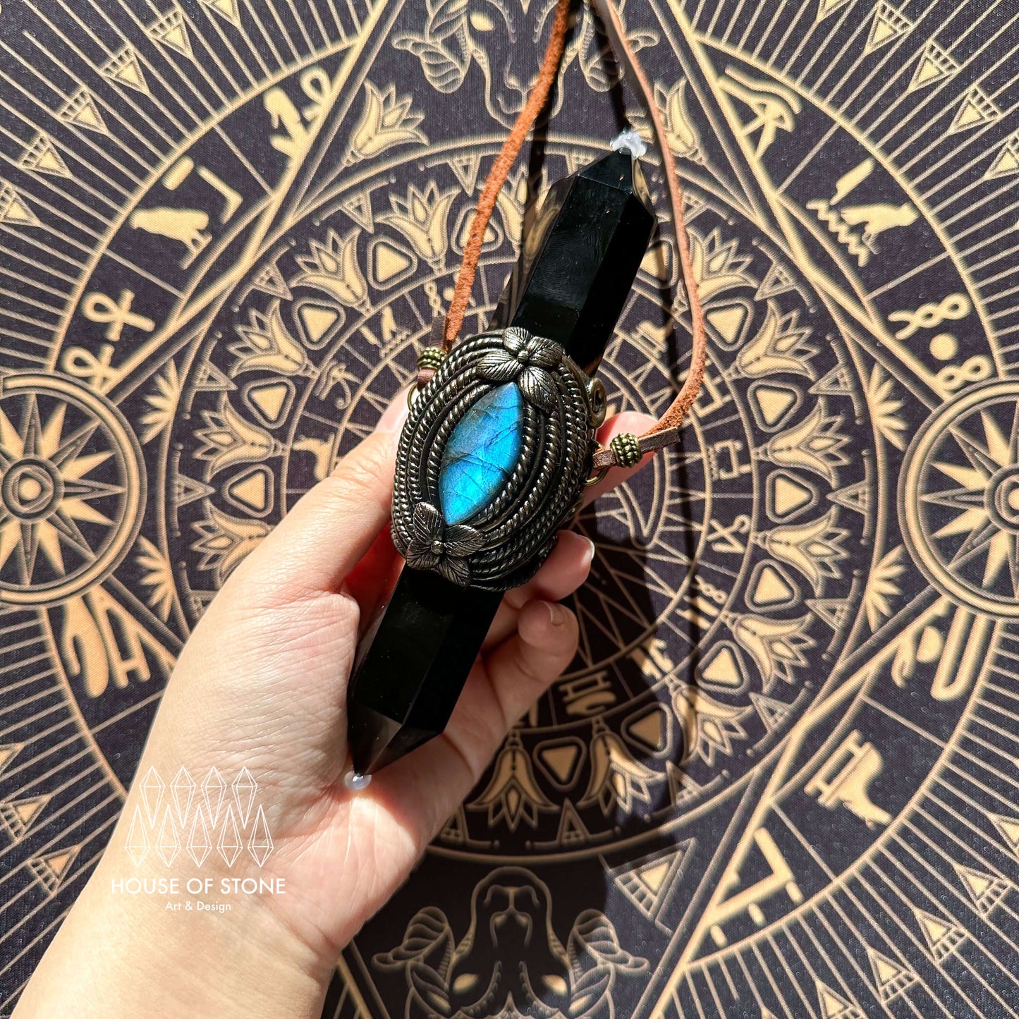 Natural Handmade Black Obsidian Pendant Necklace/Magic Black Obsidian Crystal Pendant/Labradorite Jewelry/Chakra/Altar Tool