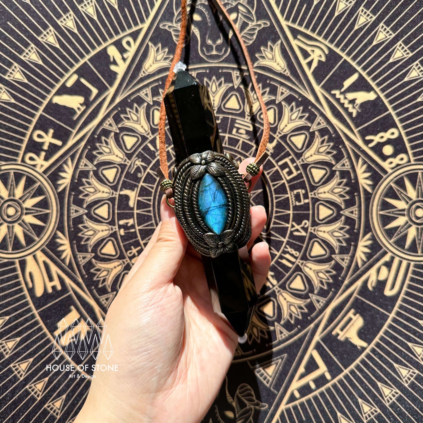 Natural Handmade Black Obsidian Pendant Necklace/Magic Black Obsidian Crystal Pendant/Labradorite Jewelry/Chakra/Altar Tool