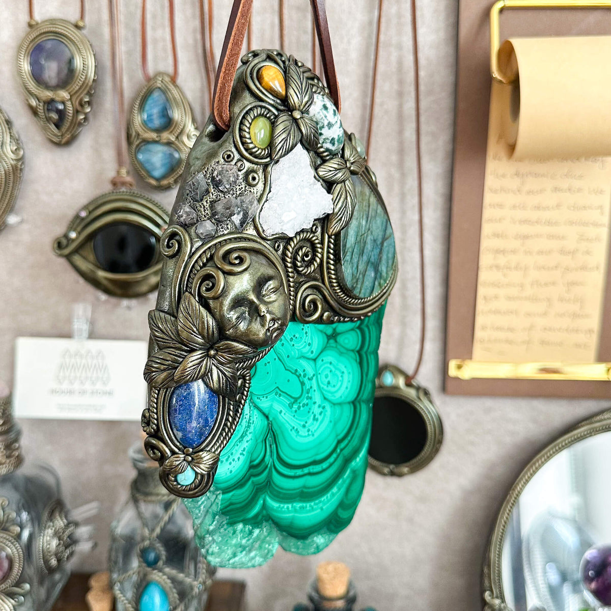 Handmade Natural Malachite Crystal Wall Hanging Decor/Spiritual Window Interior Room Hangings/Christmas Crystal Door Hanging