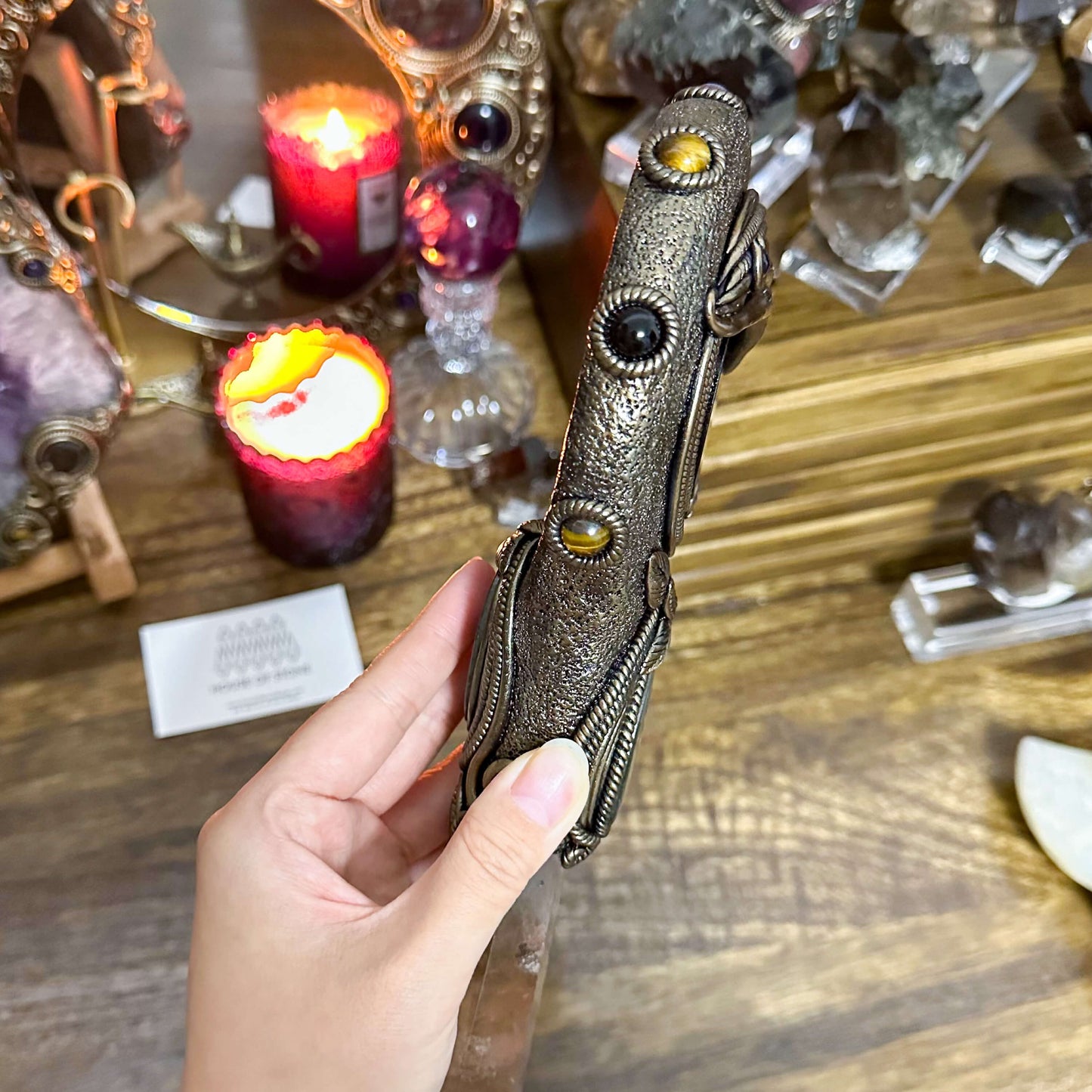 Handmade Natural Black Obsidian Mirror/Magic Obsidian Witch Wand/Crystal Quartz Wand/Scrying Mirror Wand/Chakra/Manifest Altar Tool