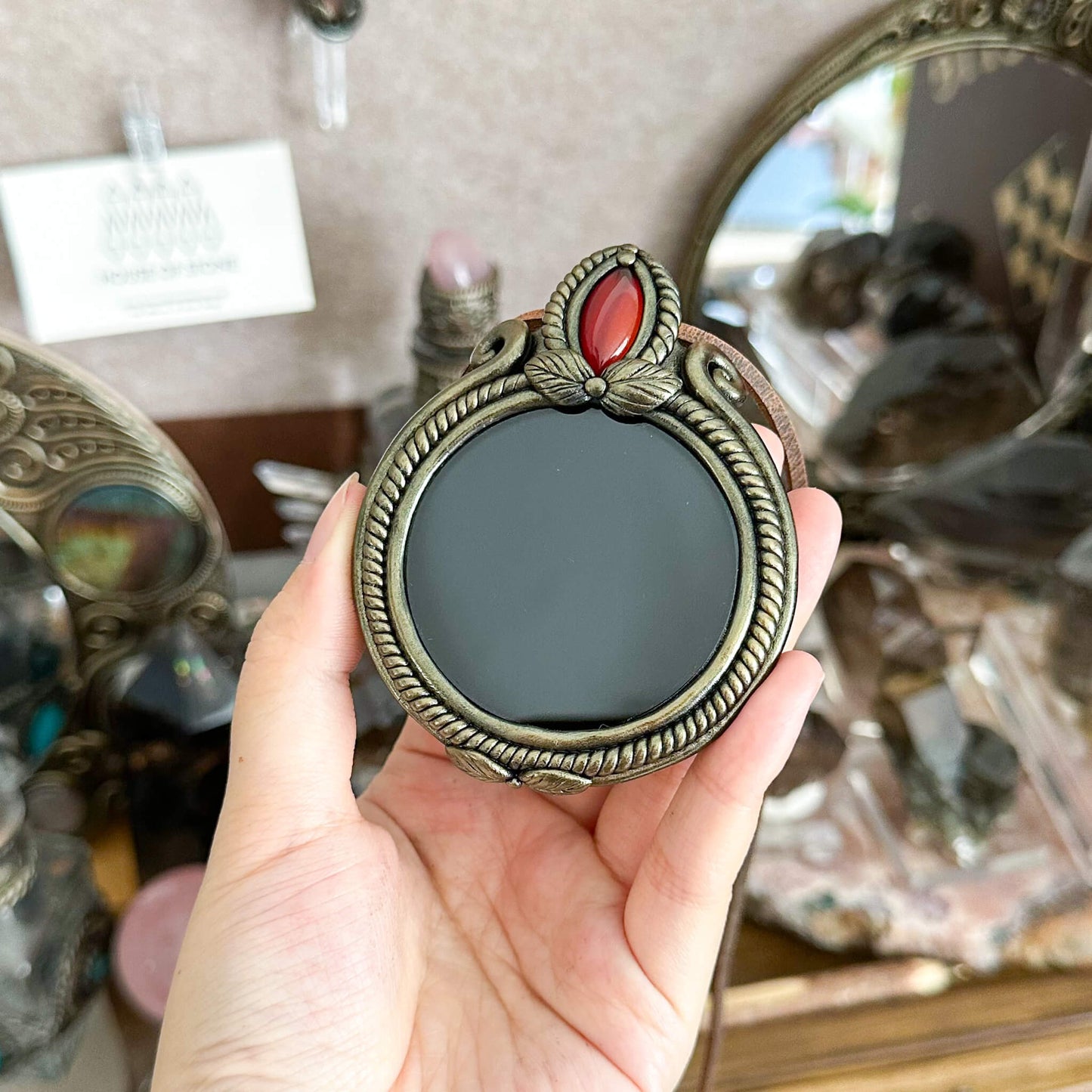 Handmade Natural Black Obsidian Pendant Necklace/Magic Obsidian Mirror Crystal Pendant/Scrying Mirror Talisman Protection Jewelry/Altar Tool