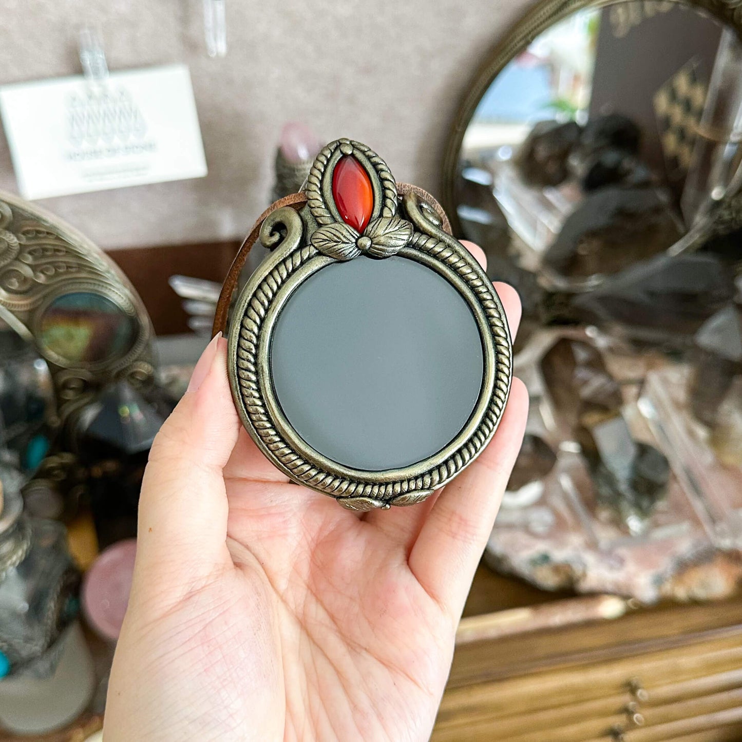 Handmade Natural Black Obsidian Pendant Necklace/Magic Obsidian Mirror Crystal Pendant/Scrying Mirror Talisman Protection Jewelry/Altar Tool