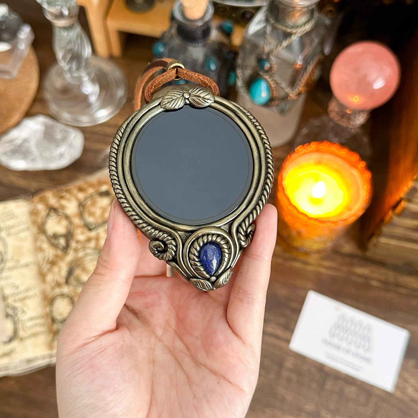 Handmade Natural Black Obsidian Pendant Necklace/Magic Obsidian Mirror Crystal Pendant/Scrying Mirror Talisman Protection Jewelry/Altar Tool