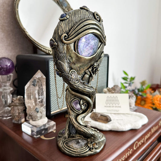 Handmade Natural Black Obsidian Mirror/Magic Obsidian Witch/Crystal Quartz with Base/Scrying Mirror/Root Chakra/Manifest Altar Tool