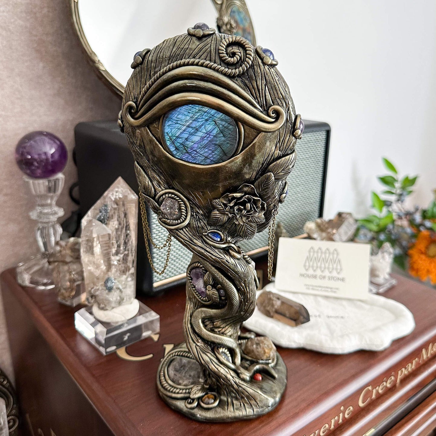 Handmade Natural Black Obsidian Mirror/Magic Obsidian Witch/Crystal Quartz with Base/Scrying Mirror/Root Chakra/Manifest Altar Tool