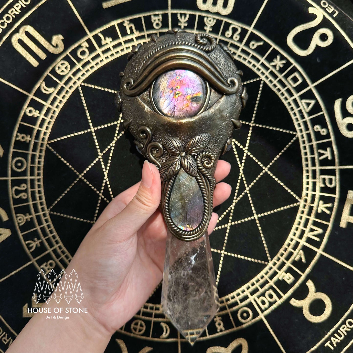 Handmade Natural Black Obsidian Mirror/Magic Obsidian Witch Wand/Crystal Quartz Wand/Scrying Mirror Wand/Root Chakra/Manifest Altar Tool