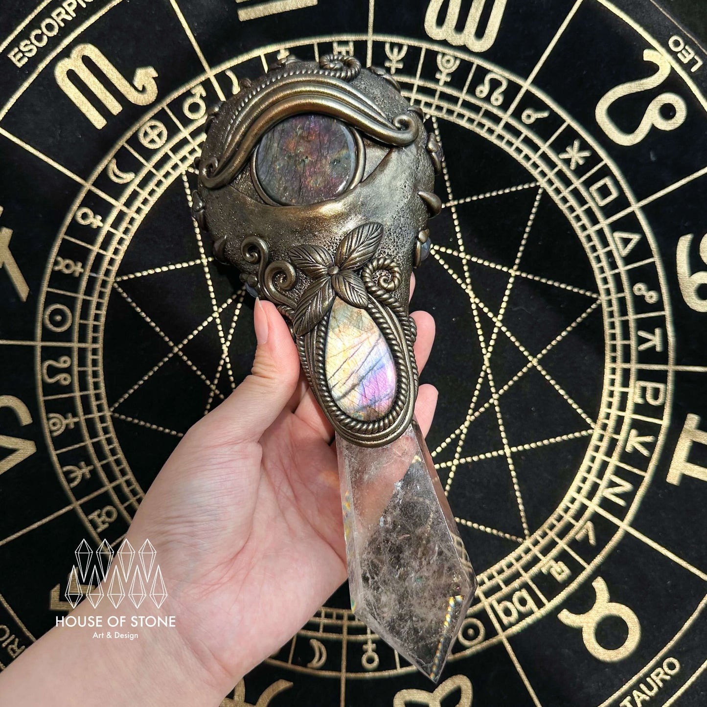 Handmade Natural Black Obsidian Mirror/Magic Obsidian Witch Wand/Crystal Quartz Wand/Scrying Mirror Wand/Root Chakra/Manifest Altar Tool
