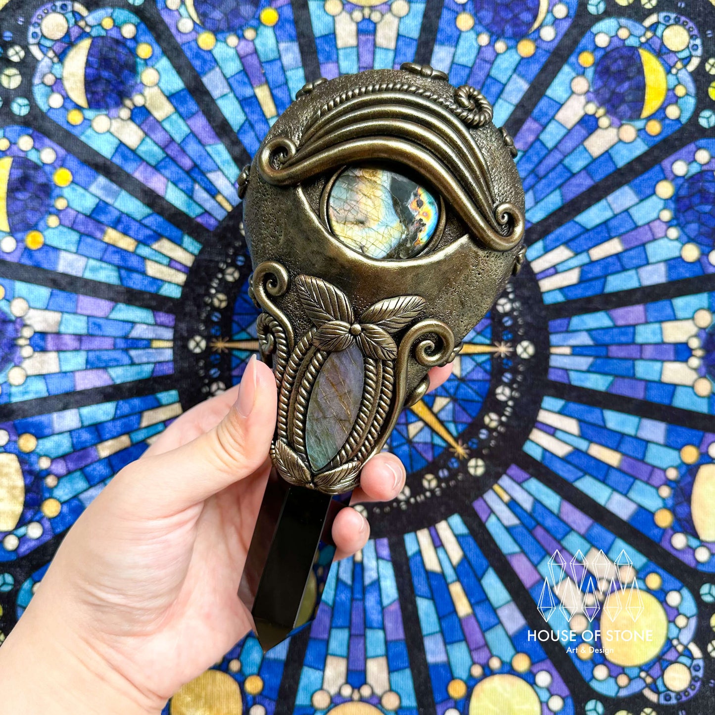 Handmade Natural Black Obsidian Mirror/Magic Obsidian Witch Wand/Crystal Quartz Wand/Scrying Mirror Wand/Root Chakra/Manifest Altar Tool