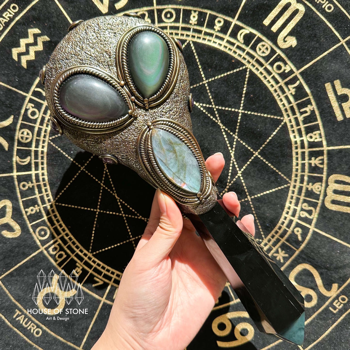 Handmade Natural Black Obsidian Mirror/Magic Obsidian Witch Wand/Crystal Quartz Wand/Scrying Mirror Wand/Chakra/Manifest Altar Tool