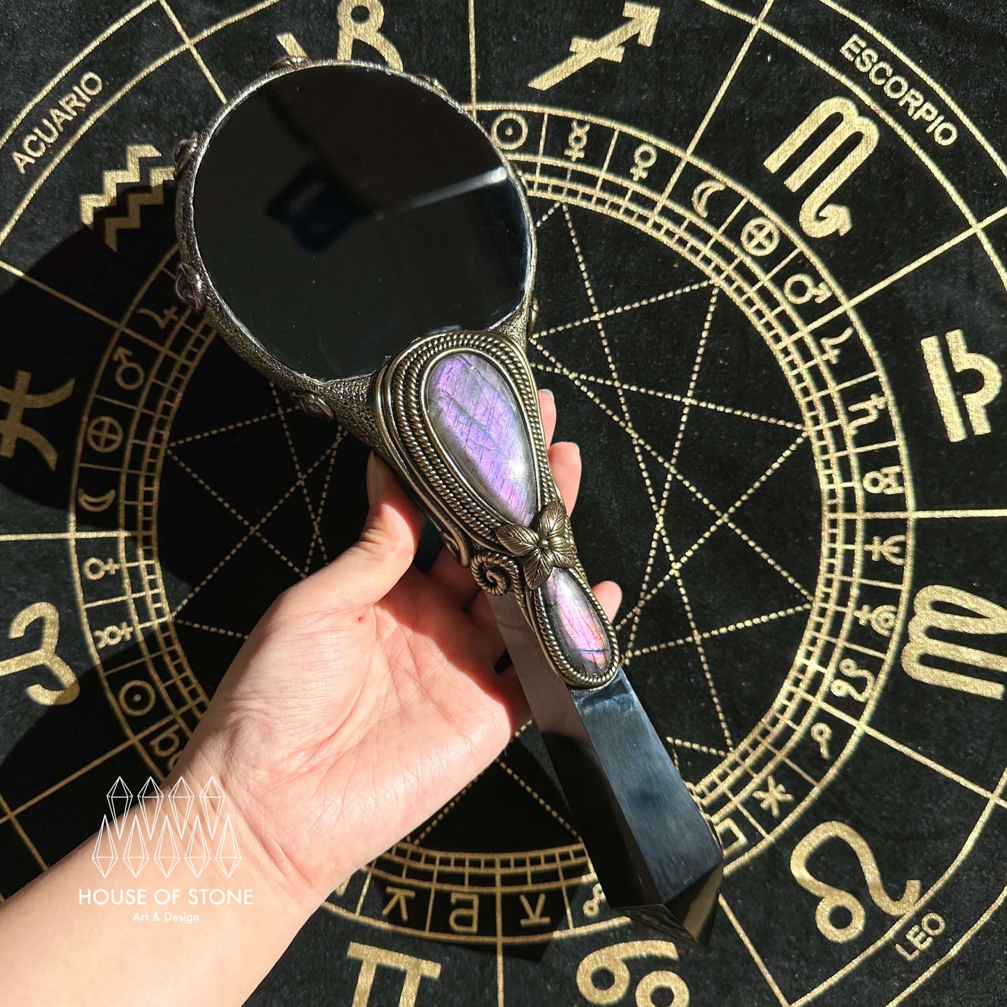 Handmade Natural Black Obsidian Mirror/Magic Obsidian Witch Wand/Crystal Quartz Wand/Scrying Mirror Wand/Chakra/Manifest Altar Tool