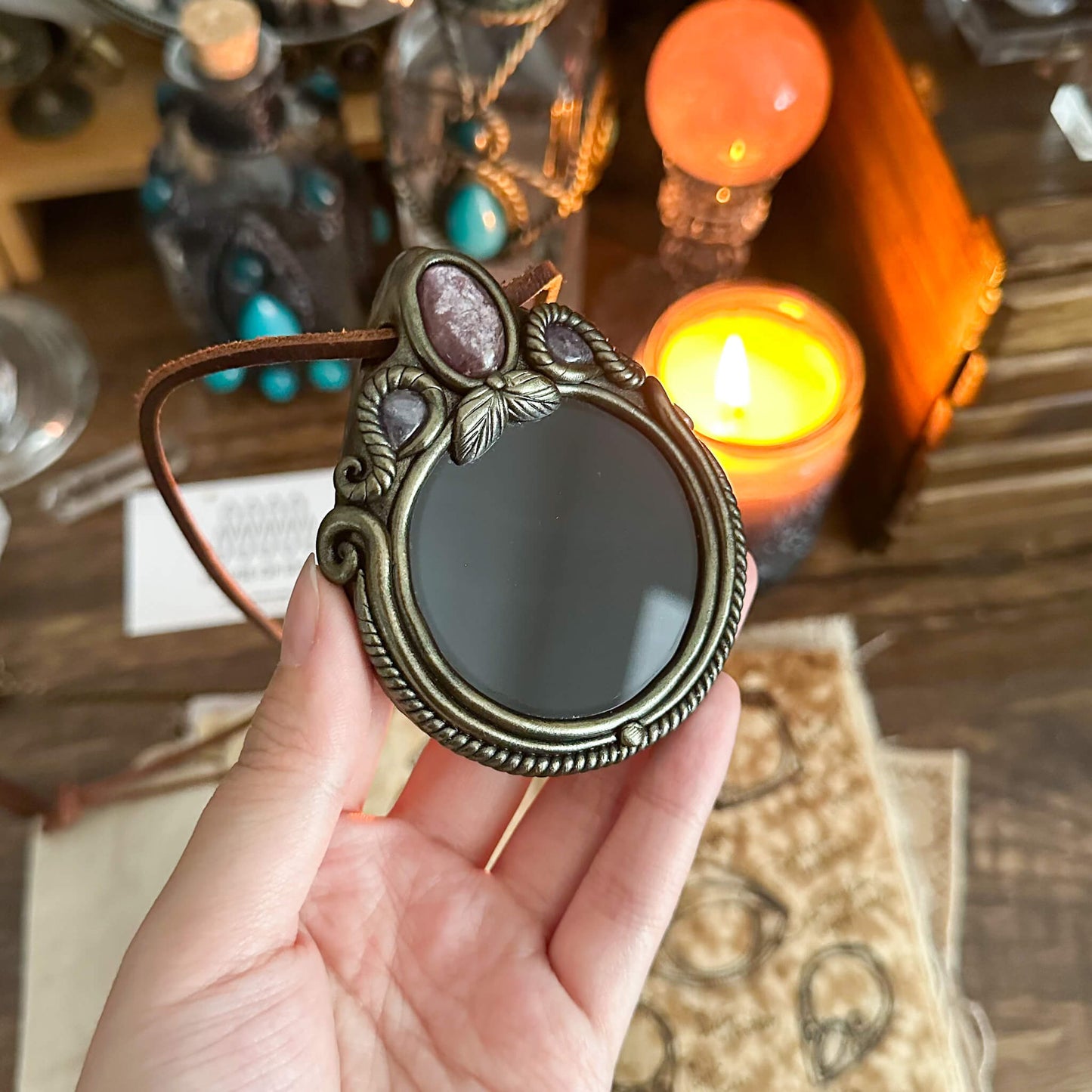 Handmade Natural Black Obsidian Pendant Necklace/Magic Obsidian Mirror Crystal Pendant/Scrying Mirror Talisman Protection Jewelry/Altar Tool