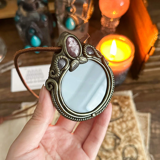 Handmade Natural Black Obsidian Pendant Necklace/Magic Obsidian Mirror Crystal Pendant/Scrying Mirror Talisman Protection Jewelry/Altar Tool