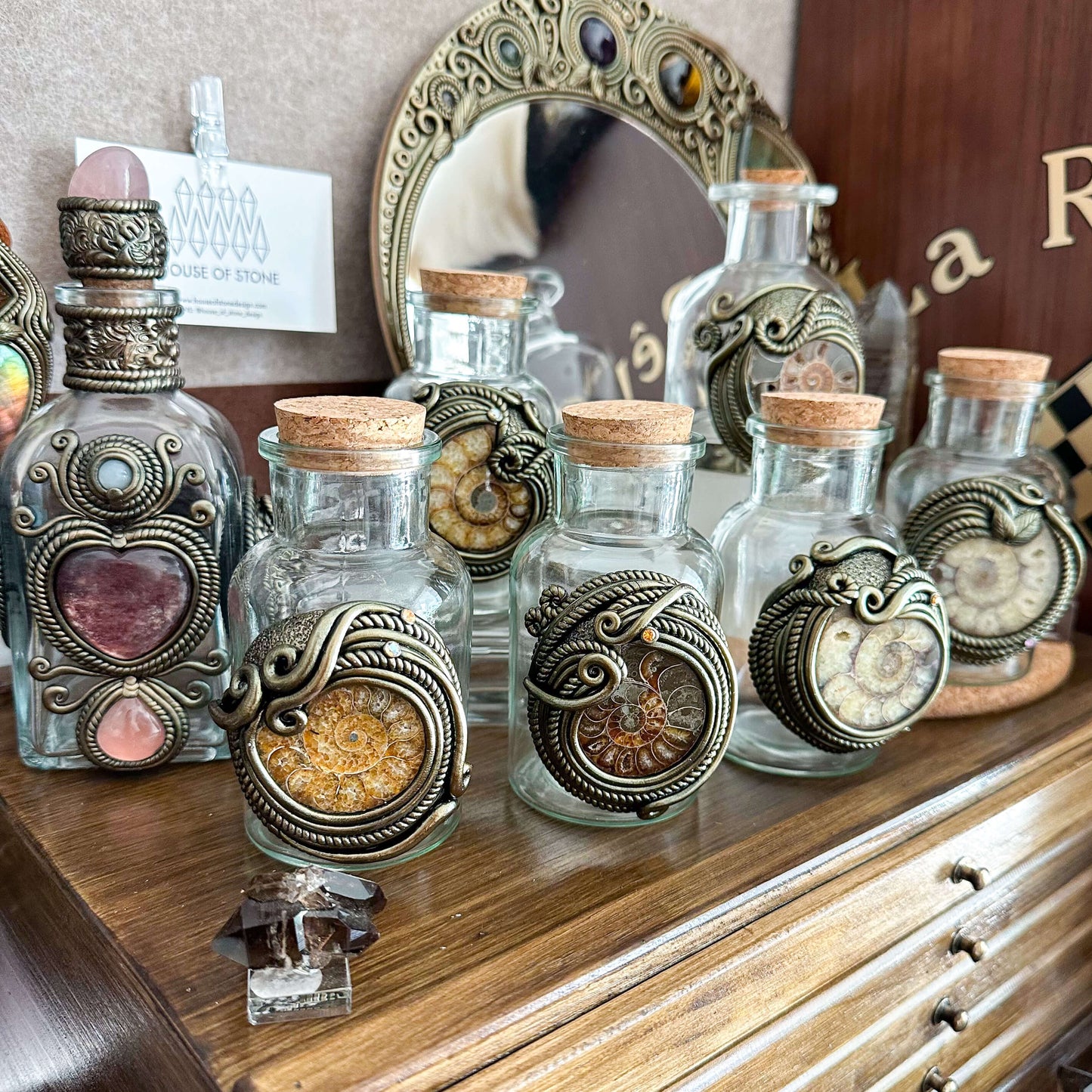 Handmade Natural Crystal Spell Jar/Apothecary Spell Jar/Magic Potion Bottle/Witch Apothecary Bottle/Large Wish bottle/Intention bottle