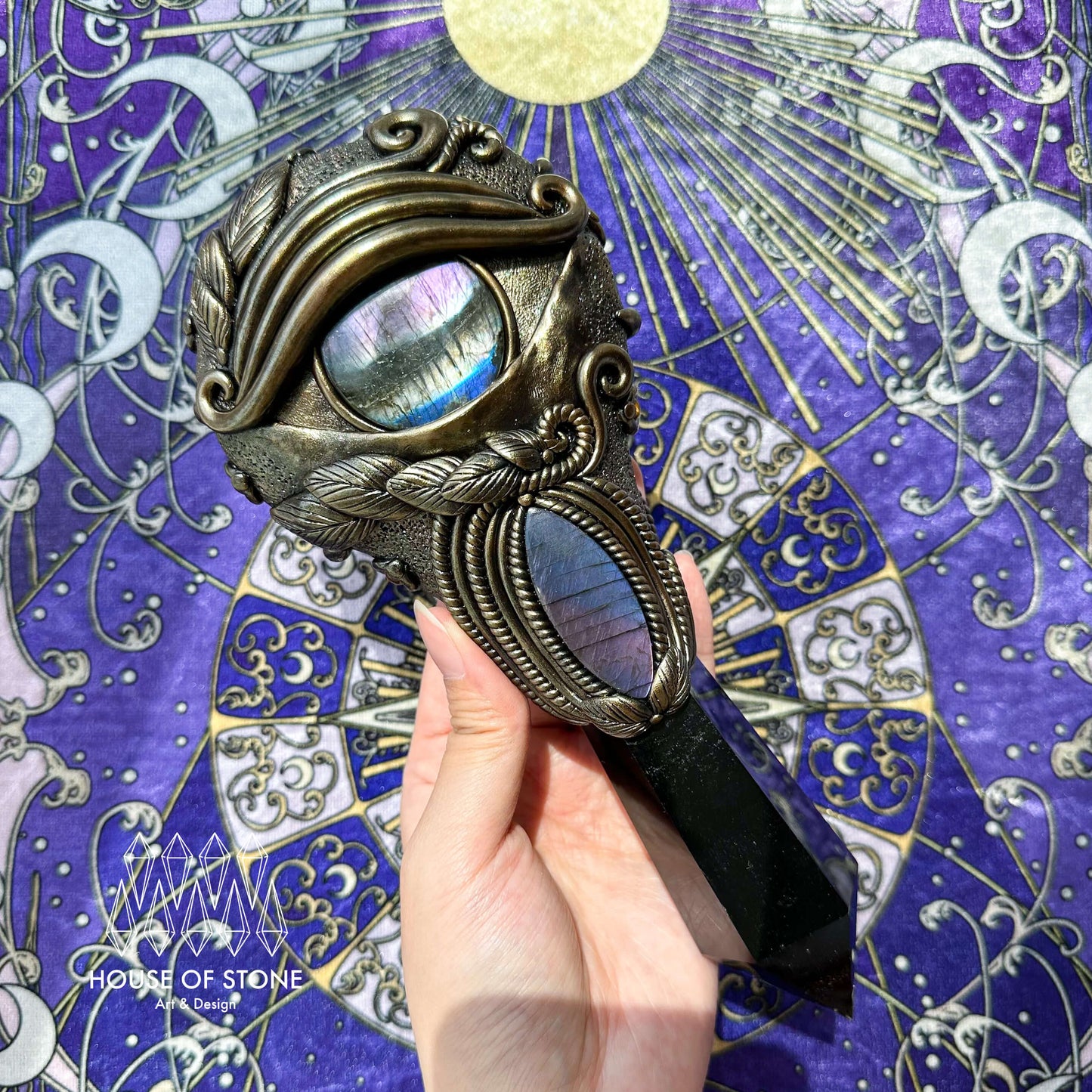 Handmade Natural Black Obsidian Mirror/Magic Obsidian Witch Wand/Crystal Quartz Wand/Scrying Mirror Wand/Root Chakra/Manifest Altar Tool
