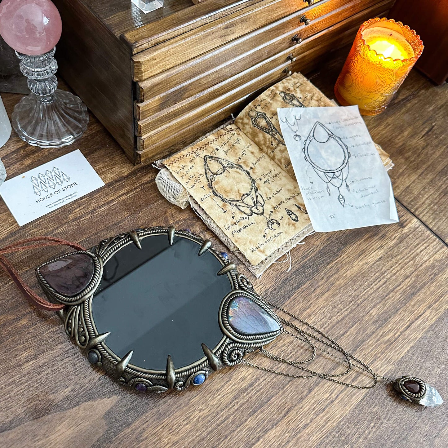 Handmade Natural Black Obsidian Crystal Wall Hanging Decor/Magic XLarge Obsidian Mirror Spiritual Window Interior Room Hangings/Scrying Mirror Door Hanging/Altar Tool