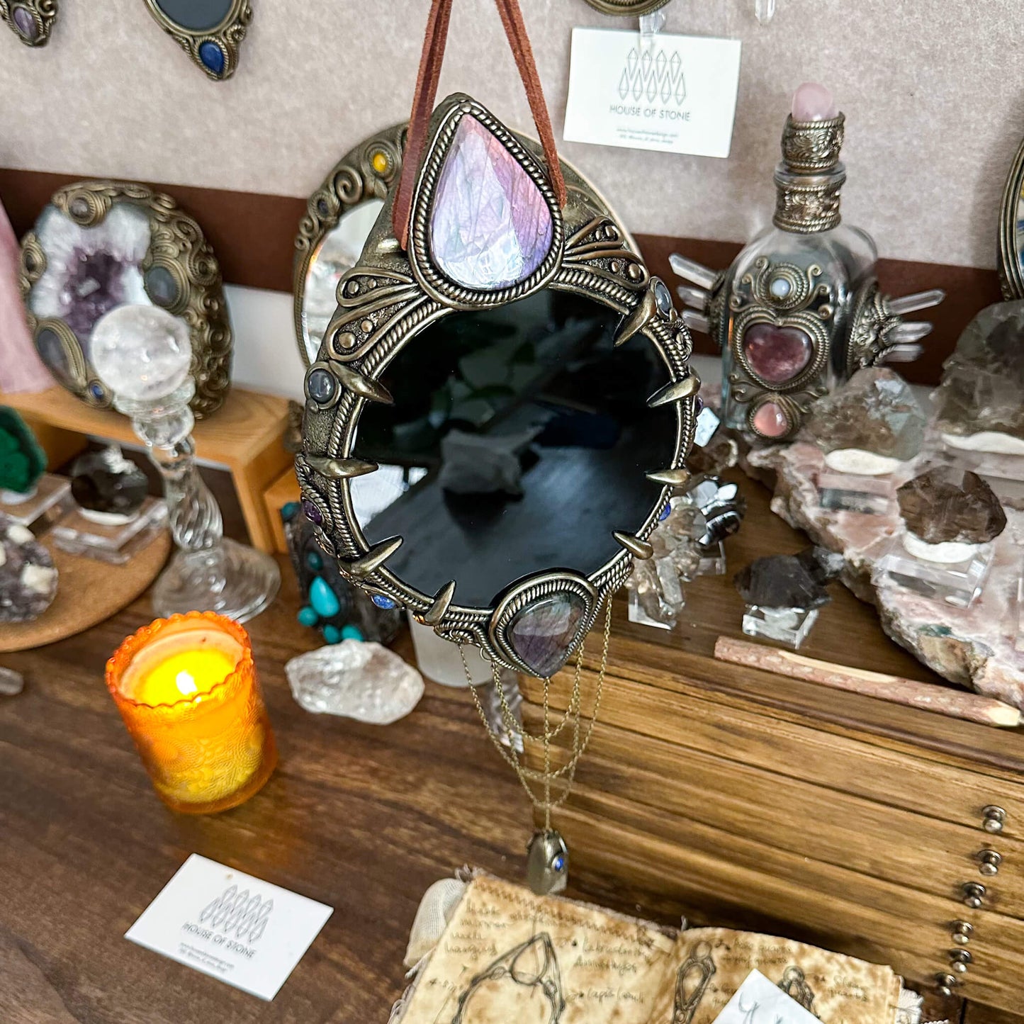 Handmade Natural Black Obsidian Crystal Wall Hanging Decor/Magic XLarge Obsidian Mirror Spiritual Window Interior Room Hangings/Scrying Mirror Door Hanging/Altar Tool
