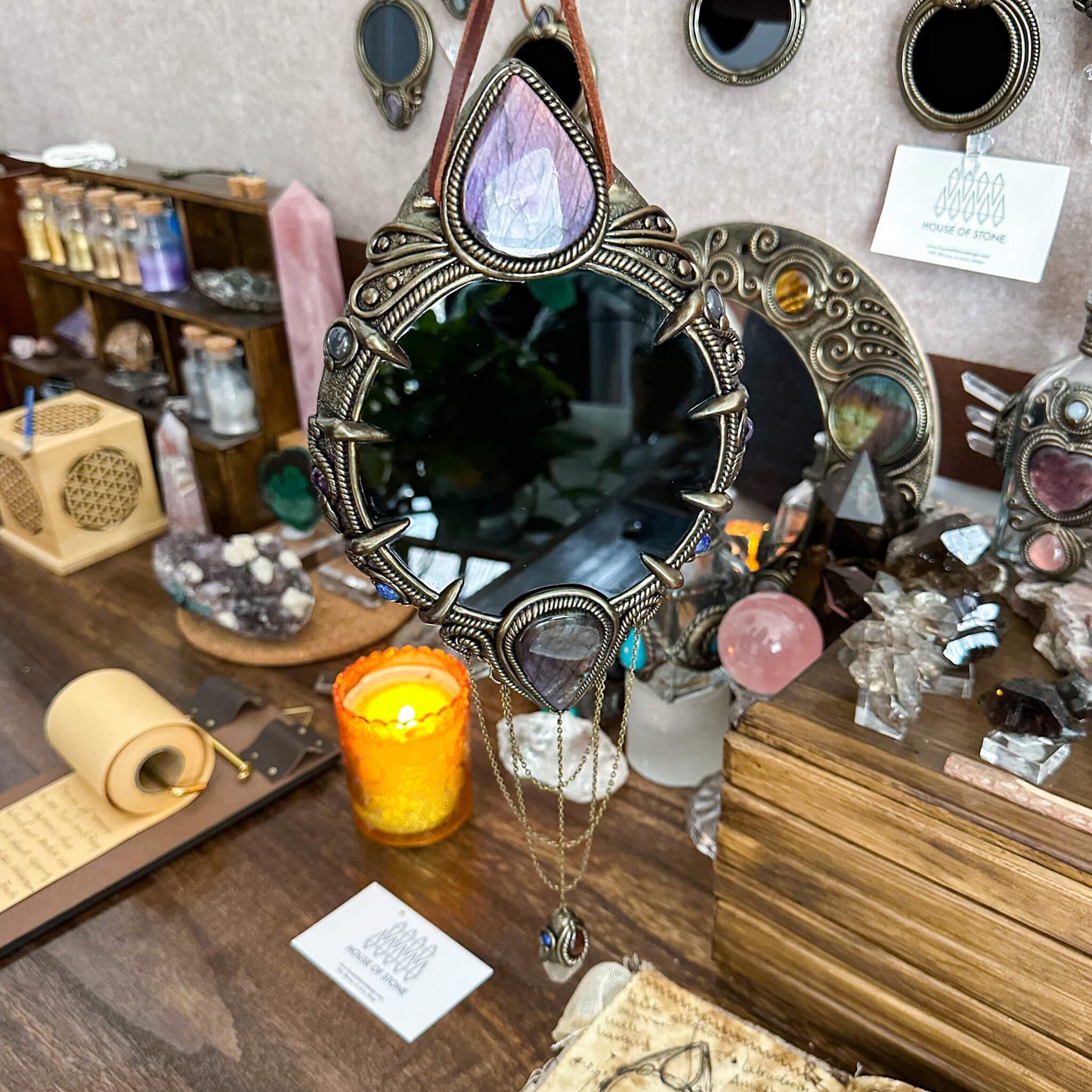 Handmade Natural Black Obsidian Crystal Wall Hanging Decor/Magic XLarge Obsidian Mirror Spiritual Window Interior Room Hangings/Scrying Mirror Door Hanging/Altar Tool